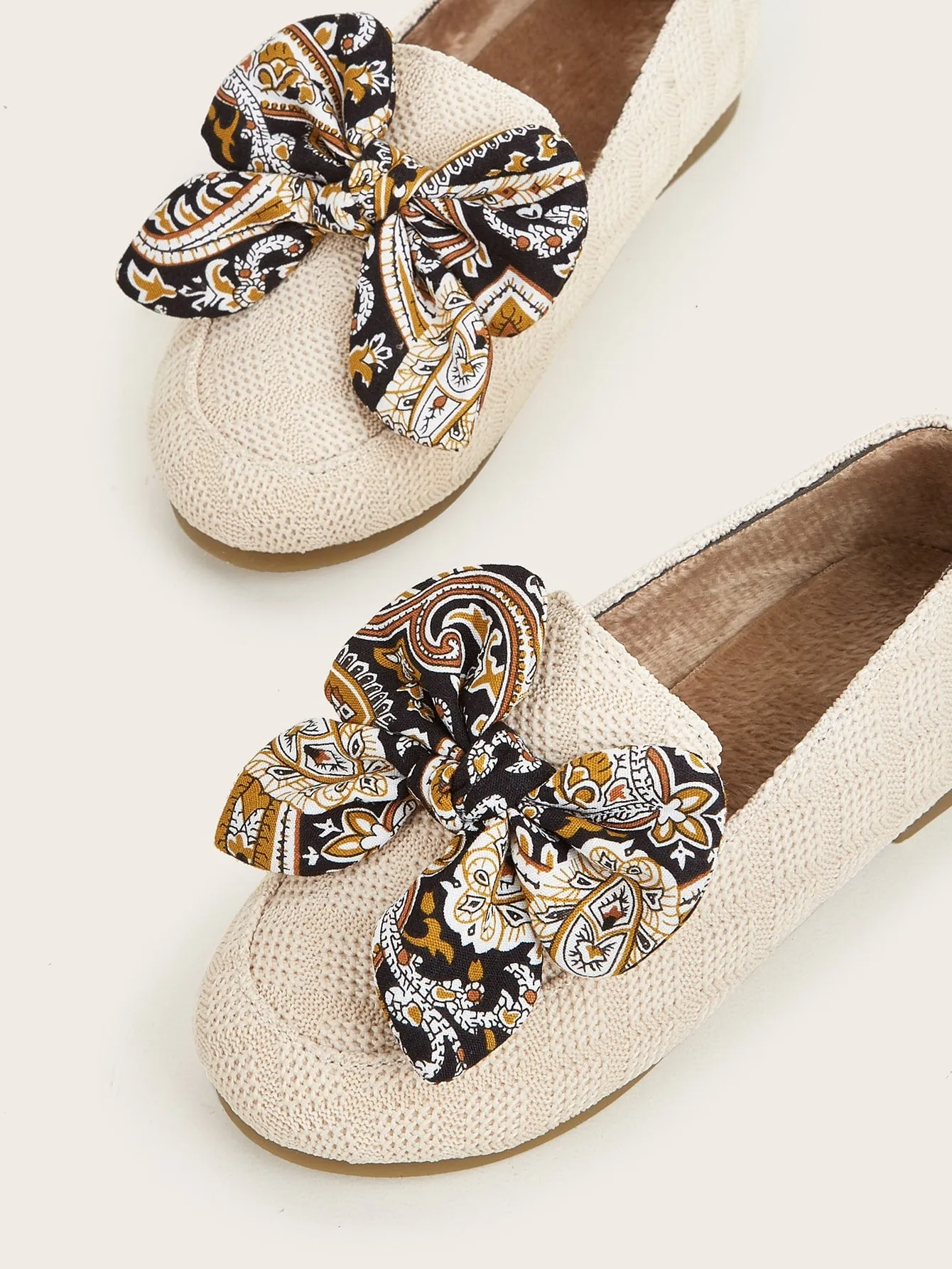 Toddler Girls Bow Decor Knit Detail Flats