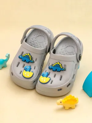 Trendy Grey Boys' Clogs with Cute 3D Dinosaur Charms