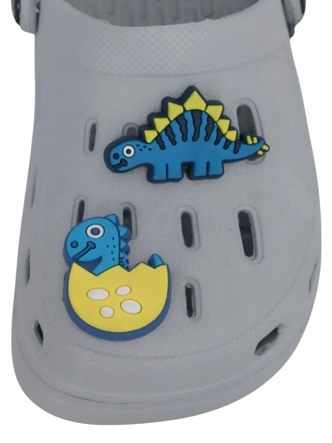 Trendy Grey Boys' Clogs with Cute 3D Dinosaur Charms