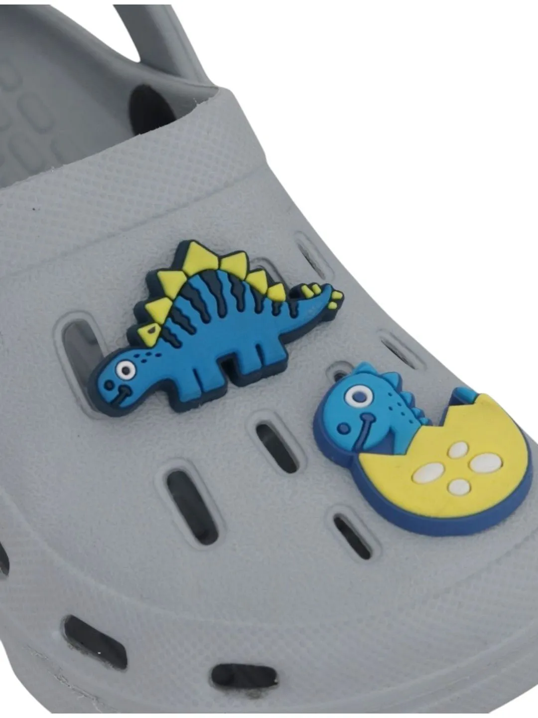 Trendy Grey Boys' Clogs with Cute 3D Dinosaur Charms