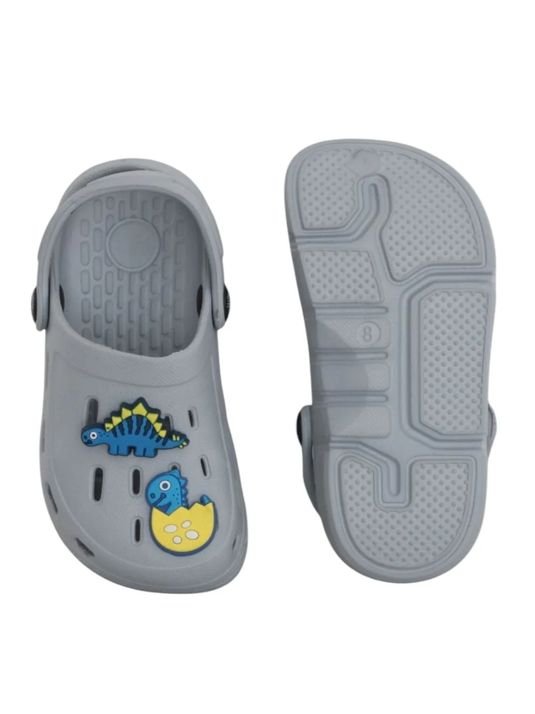 Trendy Grey Boys' Clogs with Cute 3D Dinosaur Charms