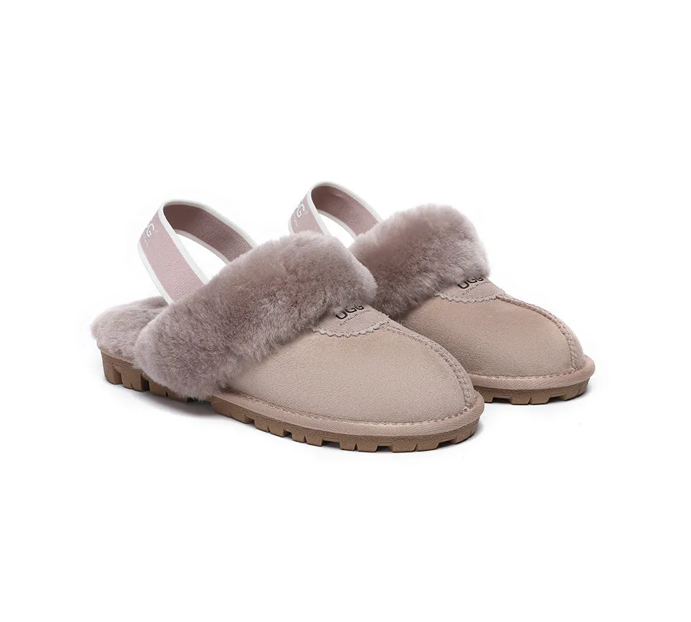 Unisex Sheepskin Wool Suede Upper Slingback Slippers Waffle Plus