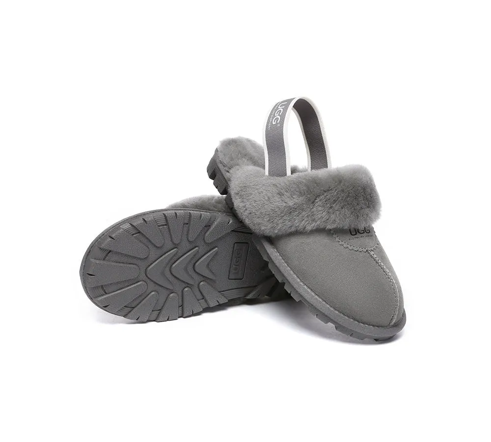 Unisex Sheepskin Wool Suede Upper Slingback Slippers Waffle Plus