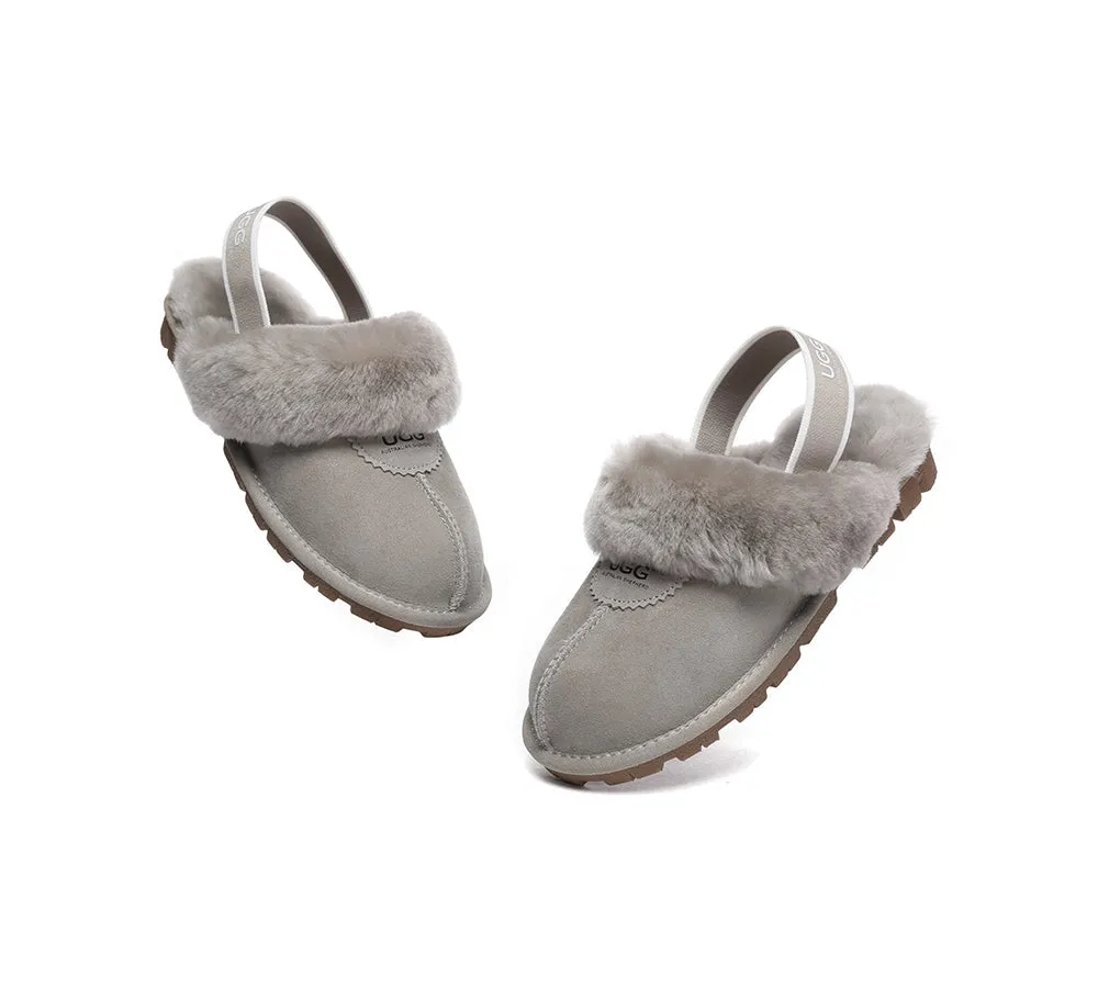 Unisex Sheepskin Wool Suede Upper Slingback Slippers Waffle Plus