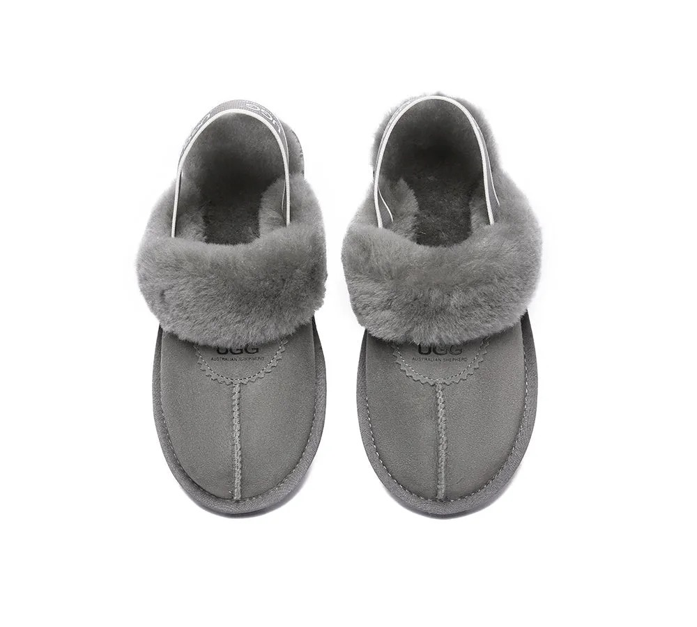 Unisex Sheepskin Wool Suede Upper Slingback Slippers Waffle Plus