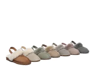 Unisex Sheepskin Wool Suede Upper Slingback Slippers Waffle Plus
