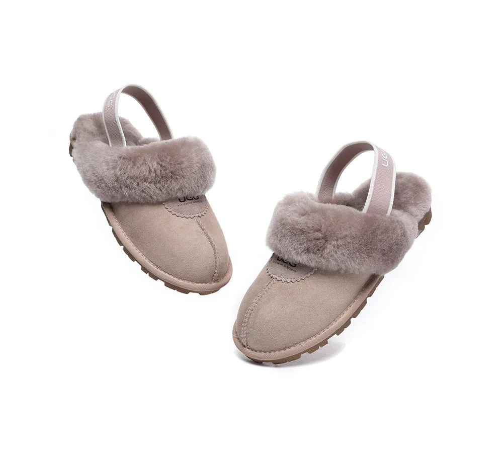 Unisex Sheepskin Wool Suede Upper Slingback Slippers Waffle Plus