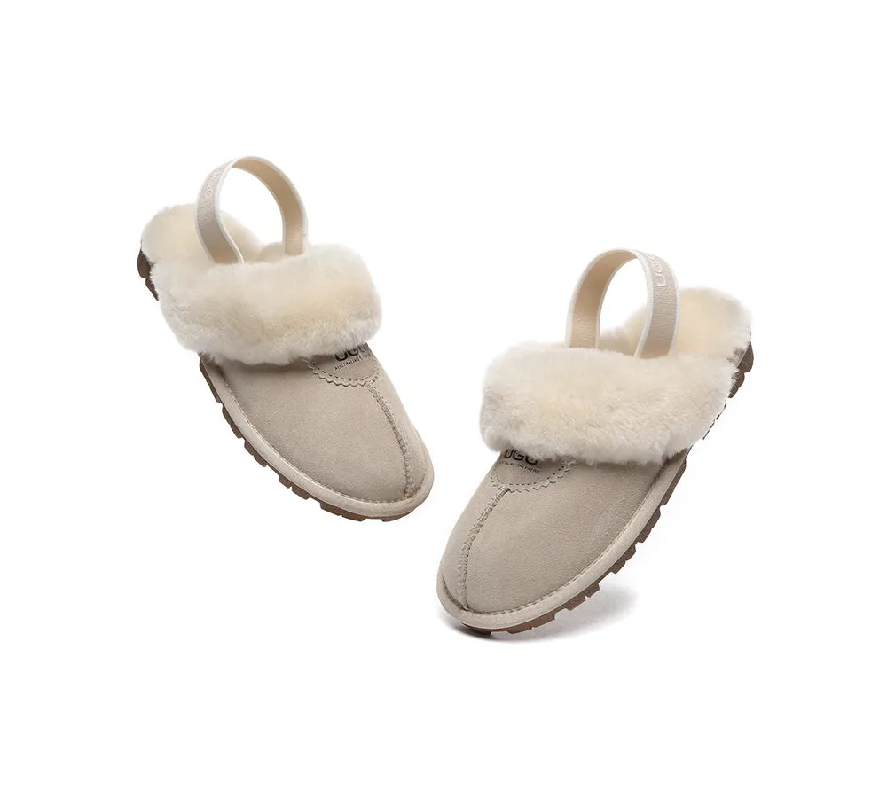 Unisex Sheepskin Wool Suede Upper Slingback Slippers Waffle Plus