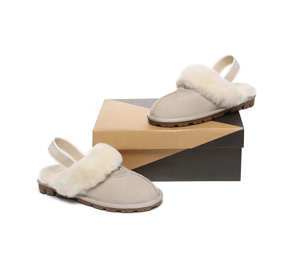 Unisex Sheepskin Wool Suede Upper Slingback Slippers Waffle Plus