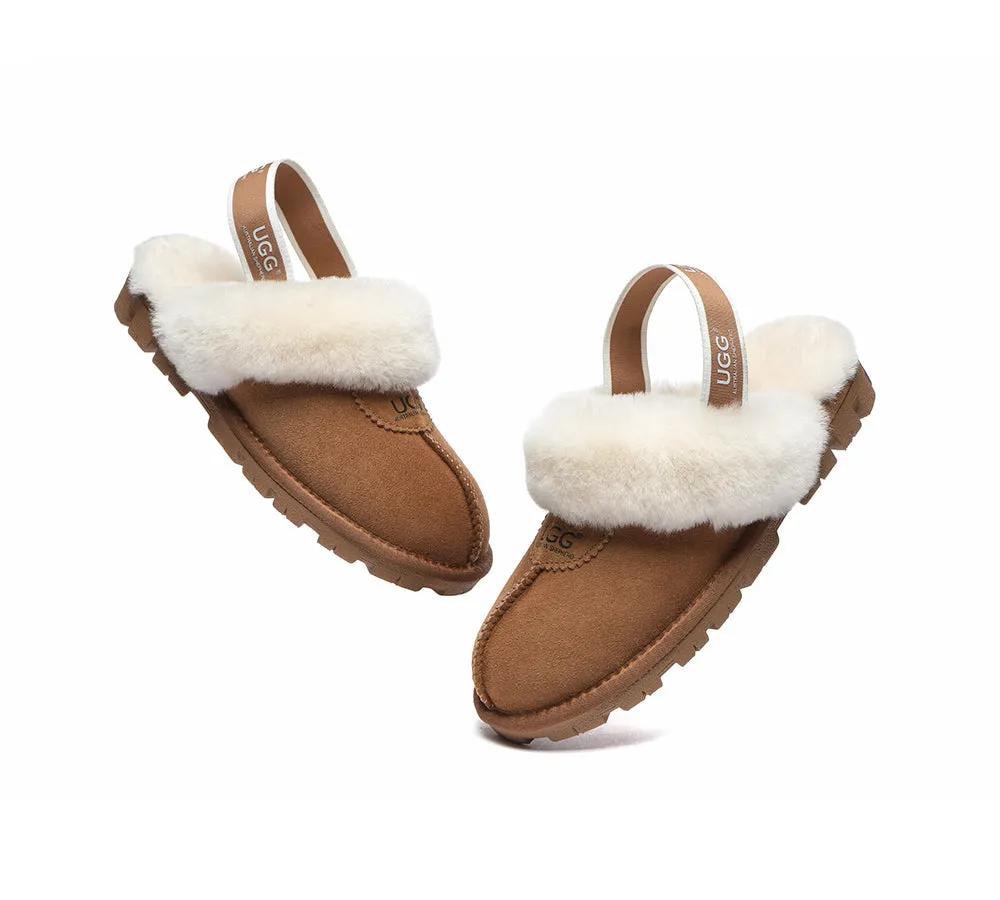 Unisex Sheepskin Wool Suede Upper Slingback Slippers Waffle Plus