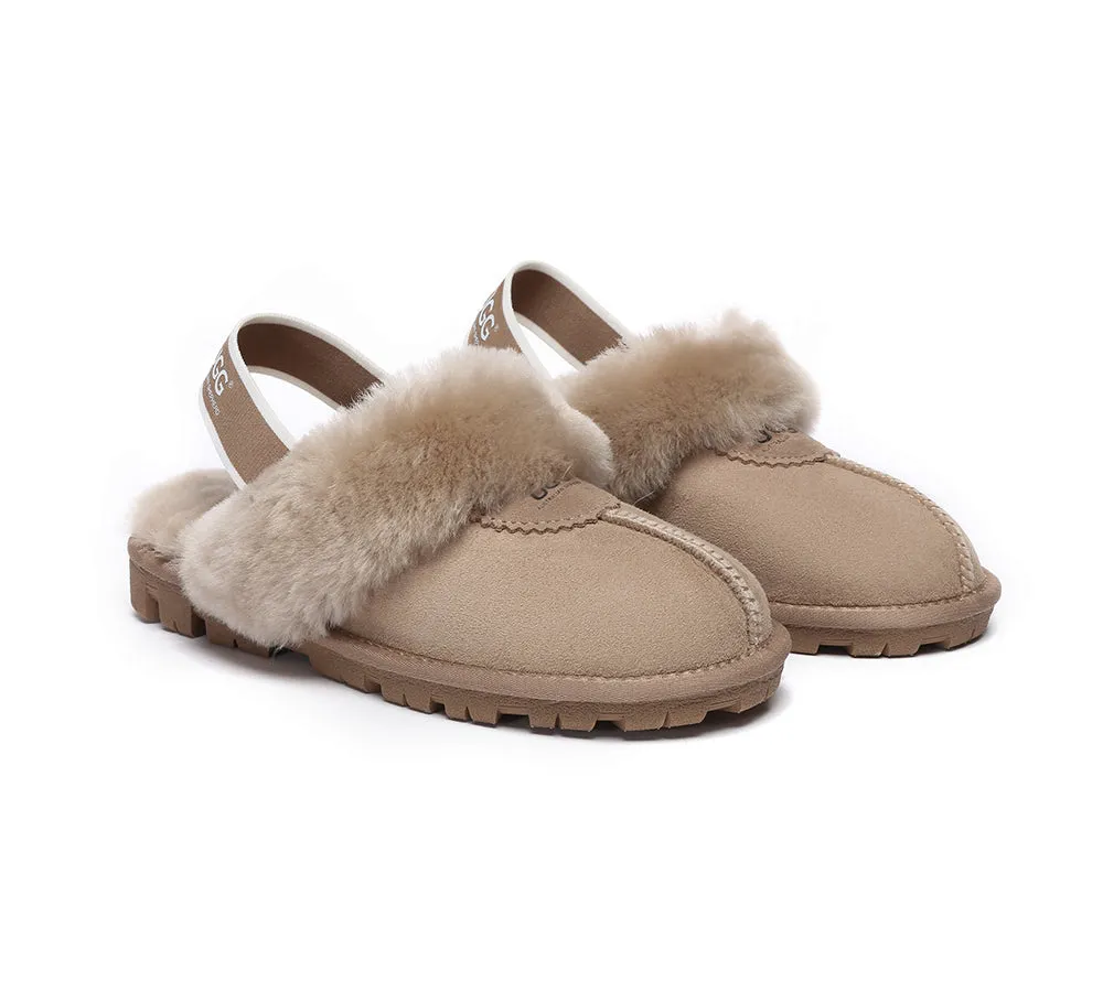 Unisex Sheepskin Wool Suede Upper Slingback Slippers Waffle Plus
