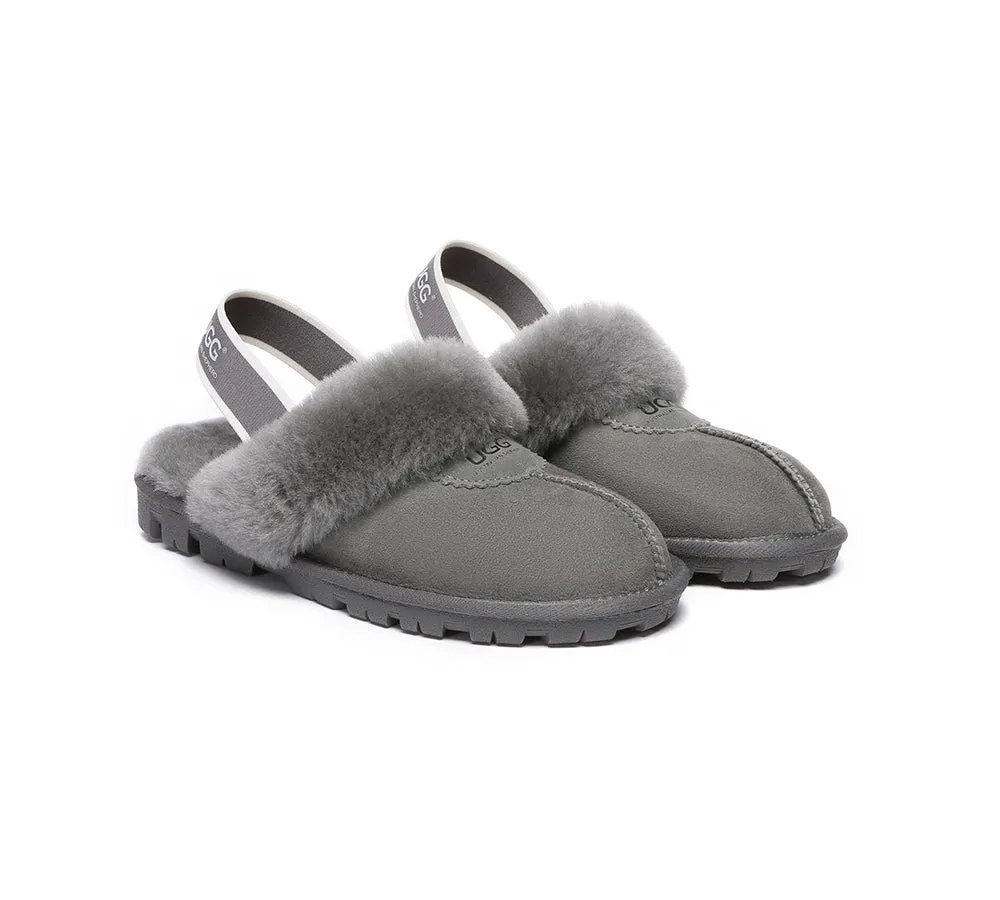 Unisex Sheepskin Wool Suede Upper Slingback Slippers Waffle Plus