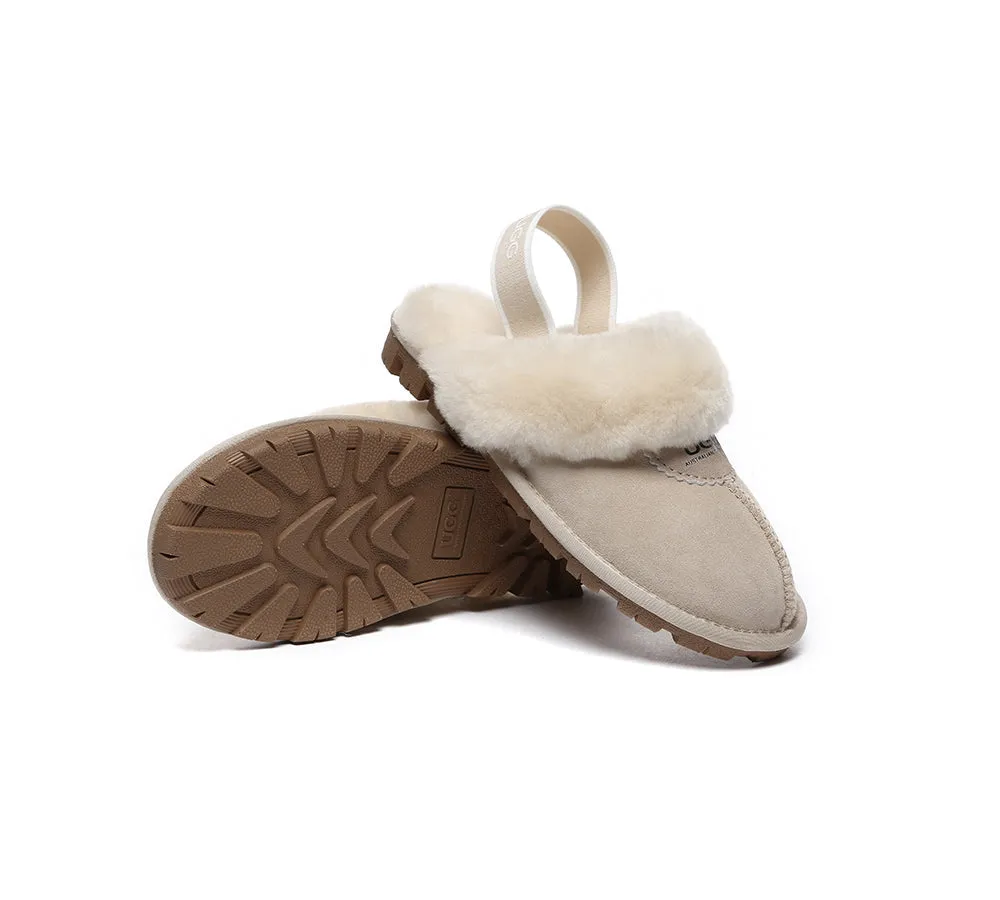 Unisex Sheepskin Wool Suede Upper Slingback Slippers Waffle Plus