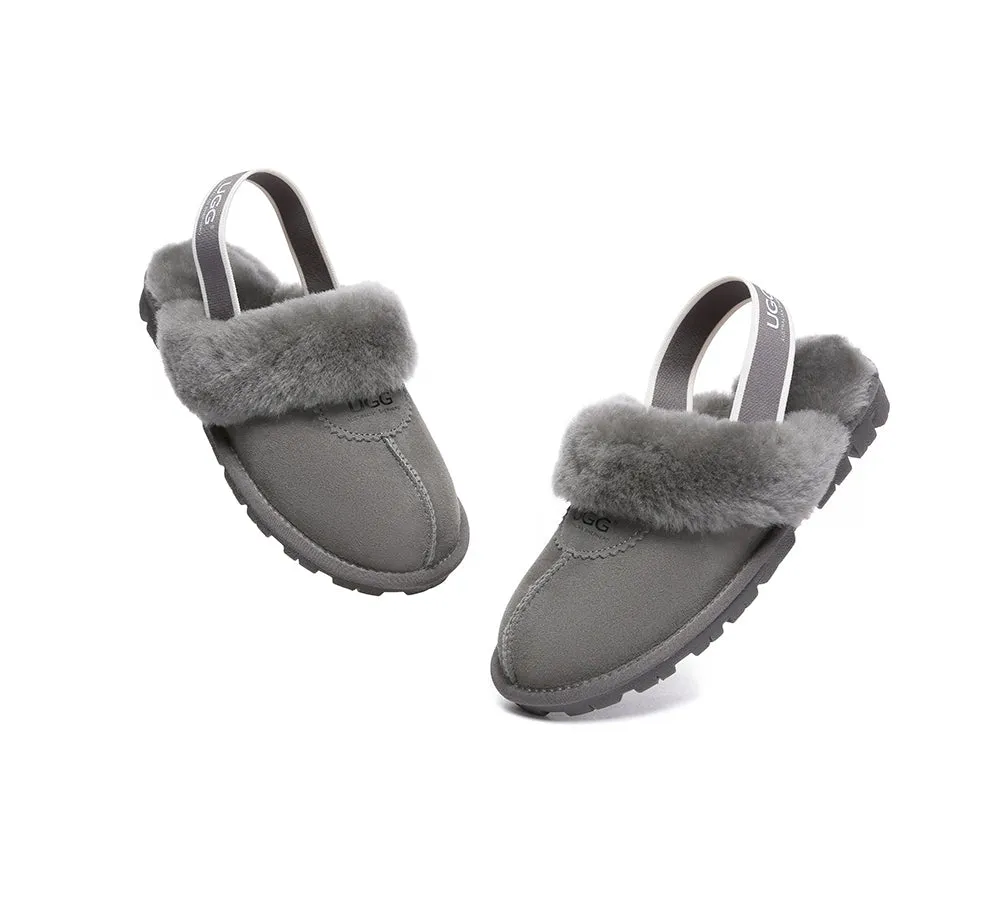 Unisex Sheepskin Wool Suede Upper Slingback Slippers Waffle Plus