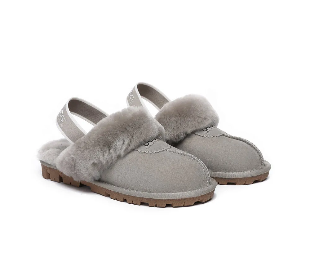 Unisex Sheepskin Wool Suede Upper Slingback Slippers Waffle Plus