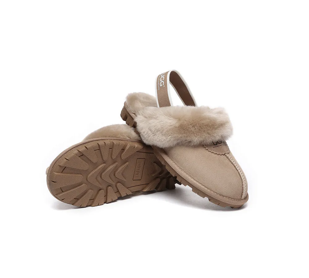 Unisex Sheepskin Wool Suede Upper Slingback Slippers Waffle Plus