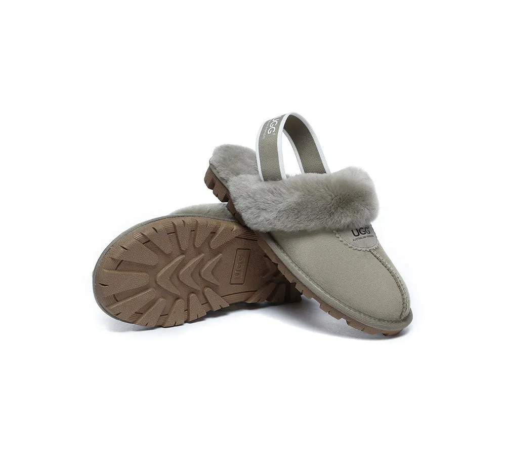 Unisex Sheepskin Wool Suede Upper Slingback Slippers Waffle Plus