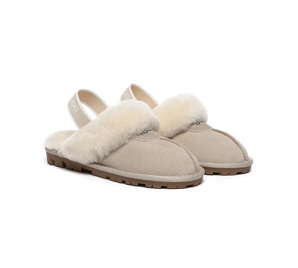 Unisex Sheepskin Wool Suede Upper Slingback Slippers Waffle Plus