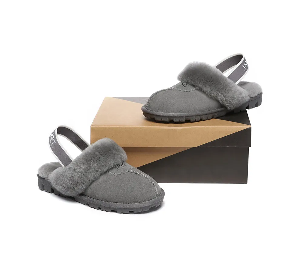 Unisex Sheepskin Wool Suede Upper Slingback Slippers Waffle Plus