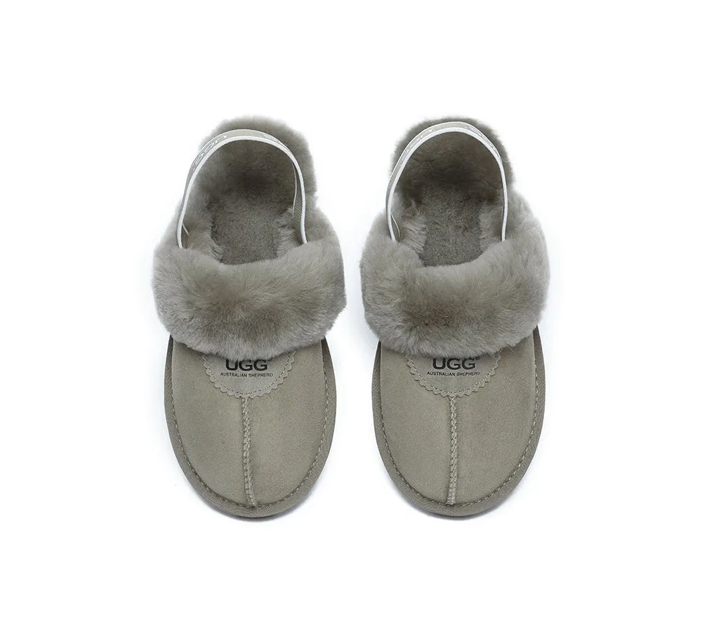Unisex Sheepskin Wool Suede Upper Slingback Slippers Waffle Plus