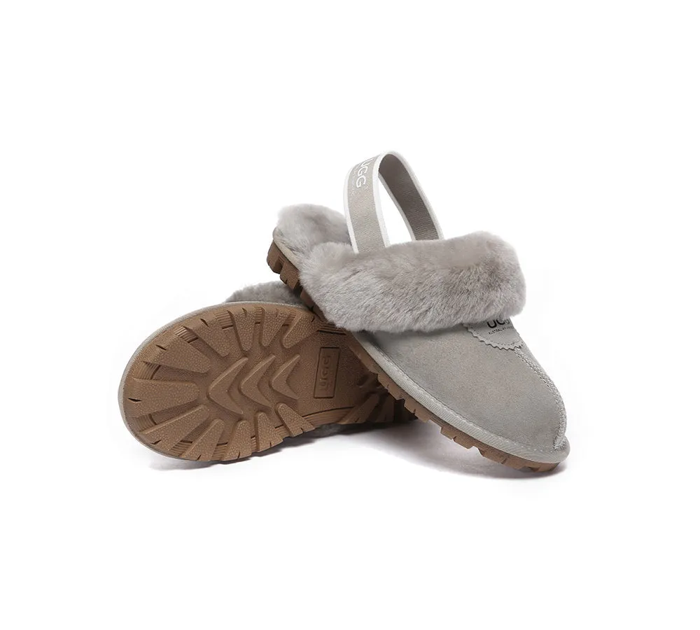 Unisex Sheepskin Wool Suede Upper Slingback Slippers Waffle Plus