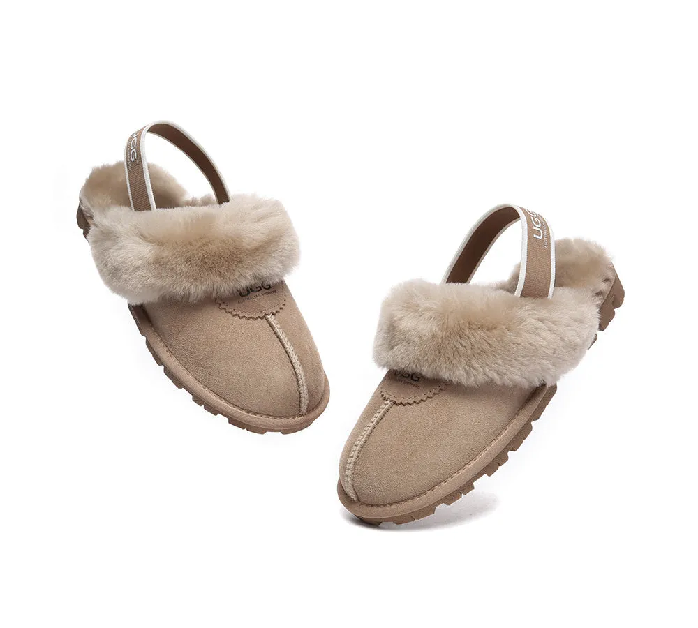 Unisex Sheepskin Wool Suede Upper Slingback Slippers Waffle Plus