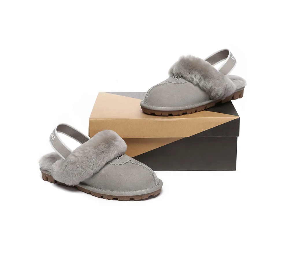 Unisex Sheepskin Wool Suede Upper Slingback Slippers Waffle Plus