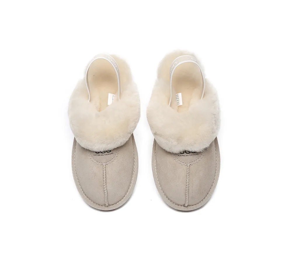 Unisex Sheepskin Wool Suede Upper Slingback Slippers Waffle Plus