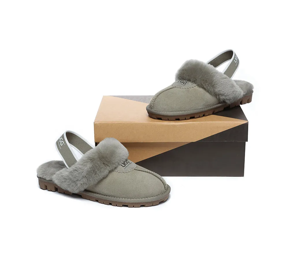 Unisex Sheepskin Wool Suede Upper Slingback Slippers Waffle Plus