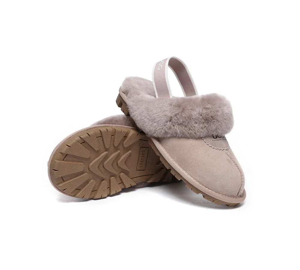 Unisex Sheepskin Wool Suede Upper Slingback Slippers Waffle Plus