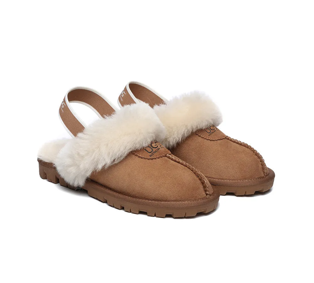Unisex Sheepskin Wool Suede Upper Slingback Slippers Waffle Plus
