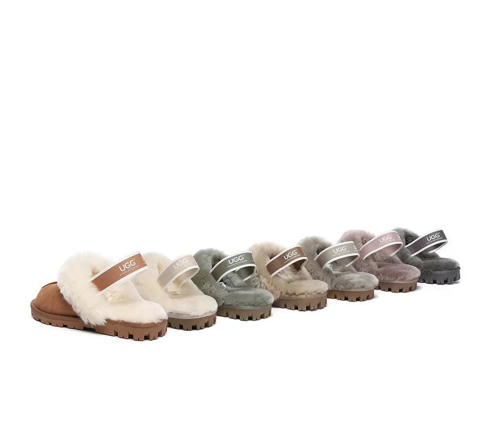 Unisex Sheepskin Wool Suede Upper Slingback Slippers Waffle Plus