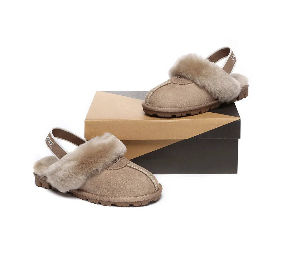 Unisex Sheepskin Wool Suede Upper Slingback Slippers Waffle Plus
