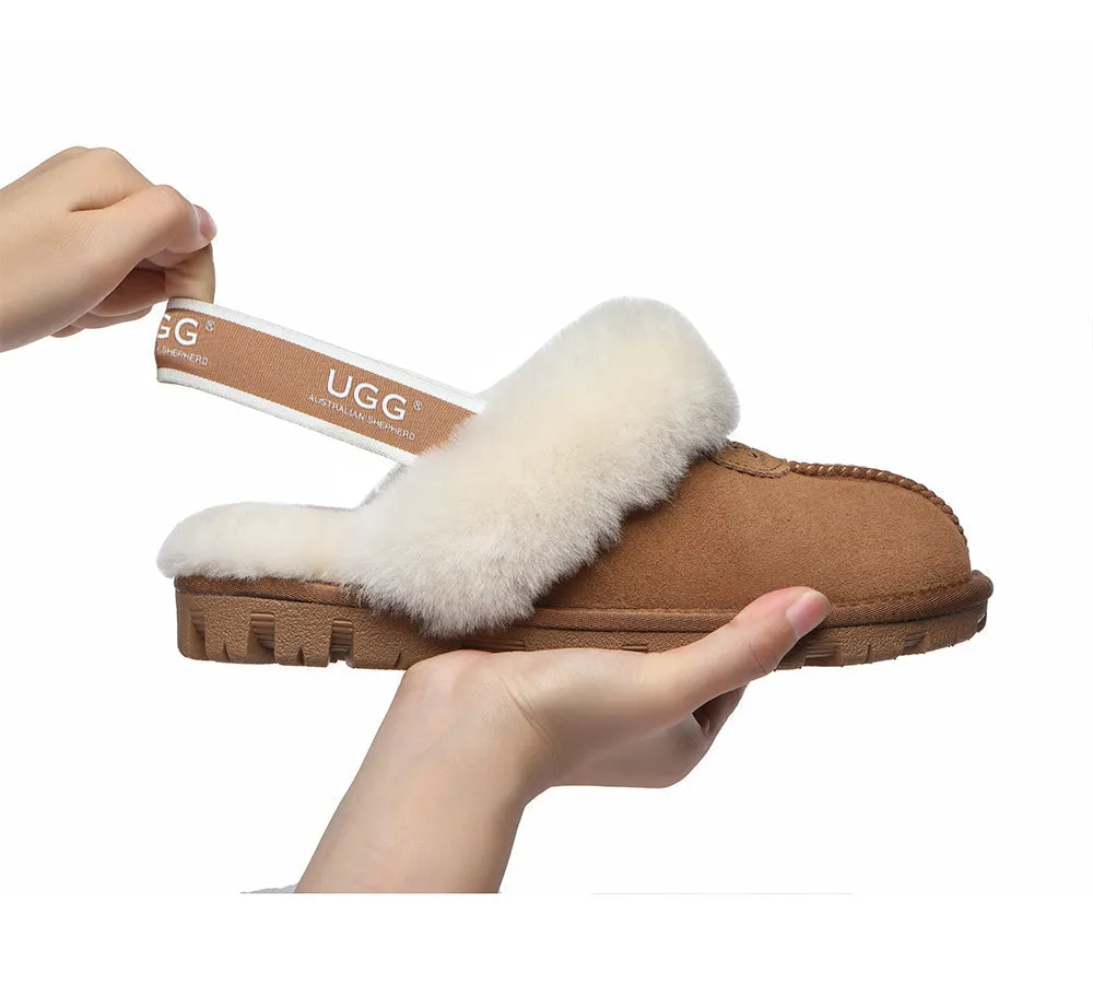 Unisex Sheepskin Wool Suede Upper Slingback Slippers Waffle Plus