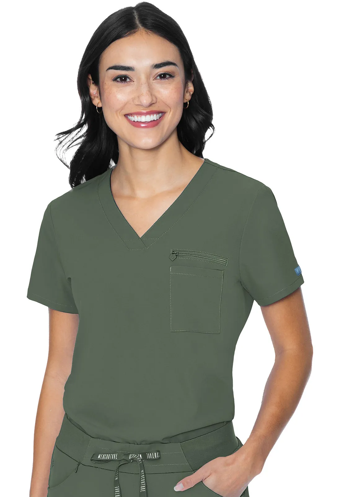V-Neck Chest Pocket Top by Med Couture