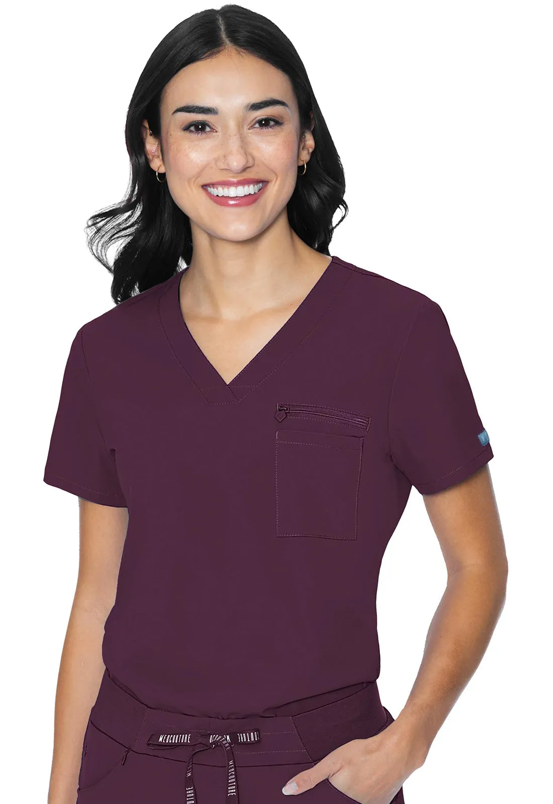 V-Neck Chest Pocket Top by Med Couture