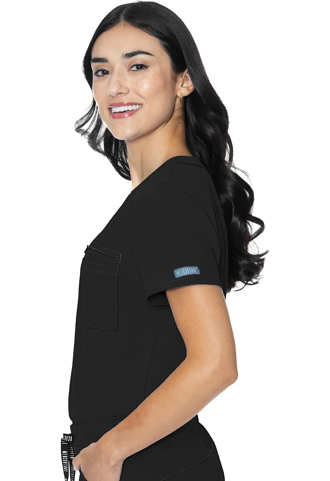 V-Neck Chest Pocket Top by Med Couture