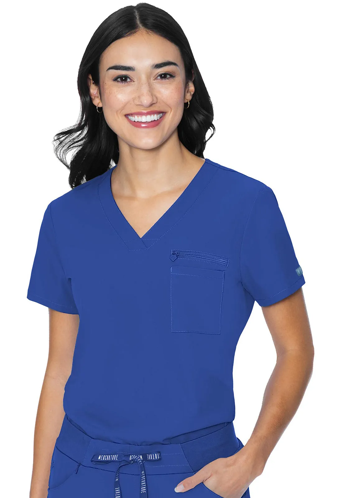 V-Neck Chest Pocket Top by Med Couture