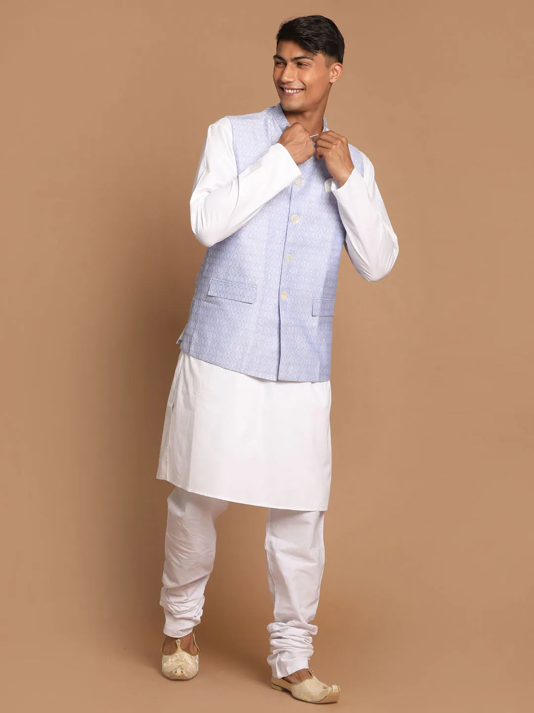 VASTRAMAY Light Blue Nehru Jacket Set