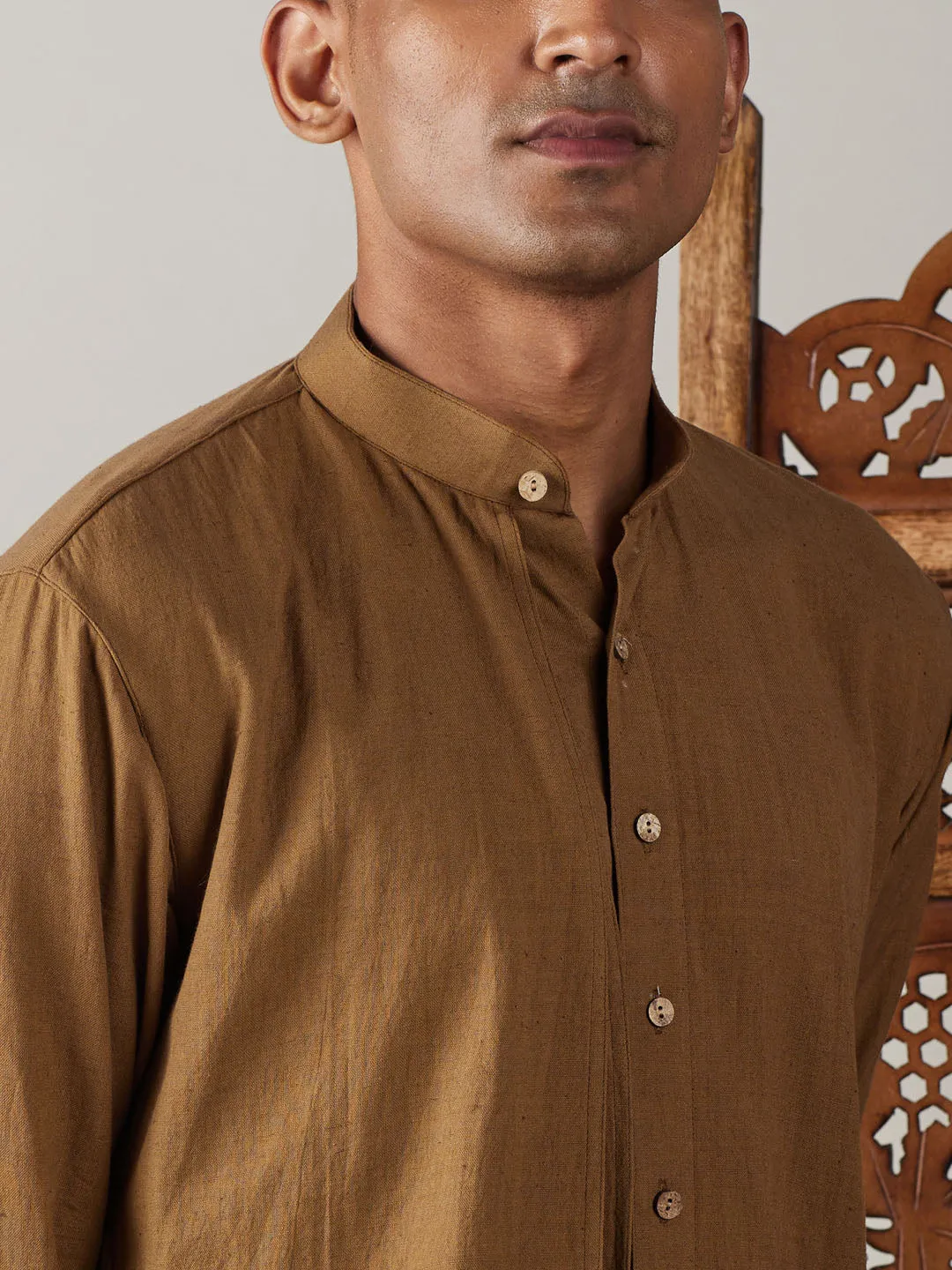 Vastramay Men's Coffee Cotton Kurta Set