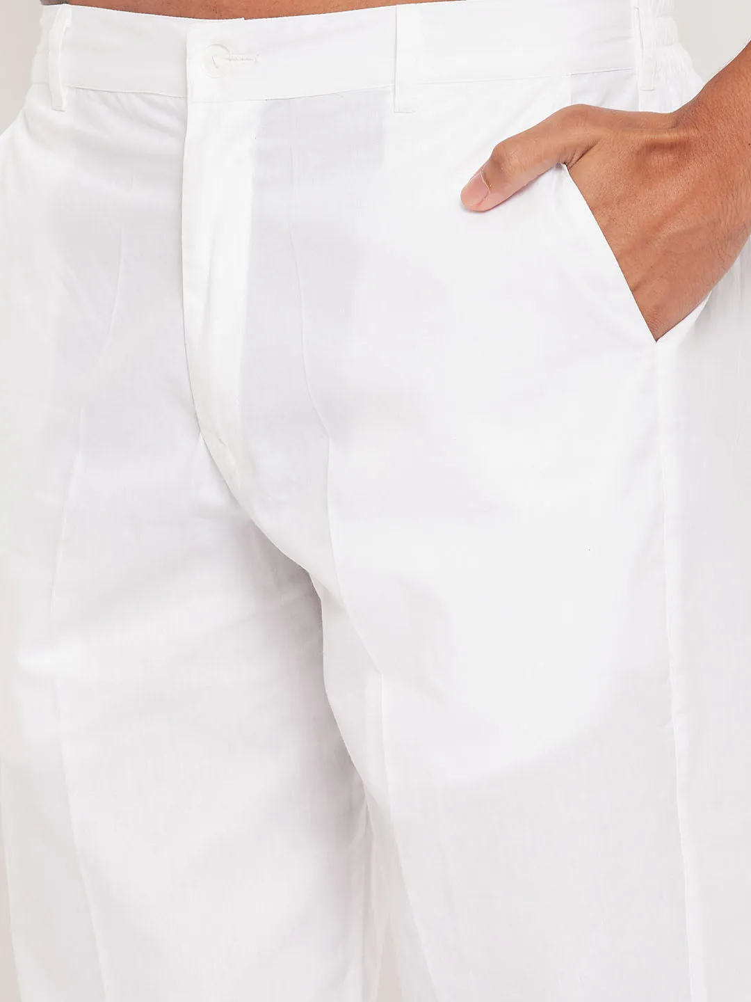 VASTRAMAY Men's Cream Kurta with White Pyjama