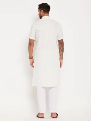 VASTRAMAY Men's Cream Kurta with White Pyjama
