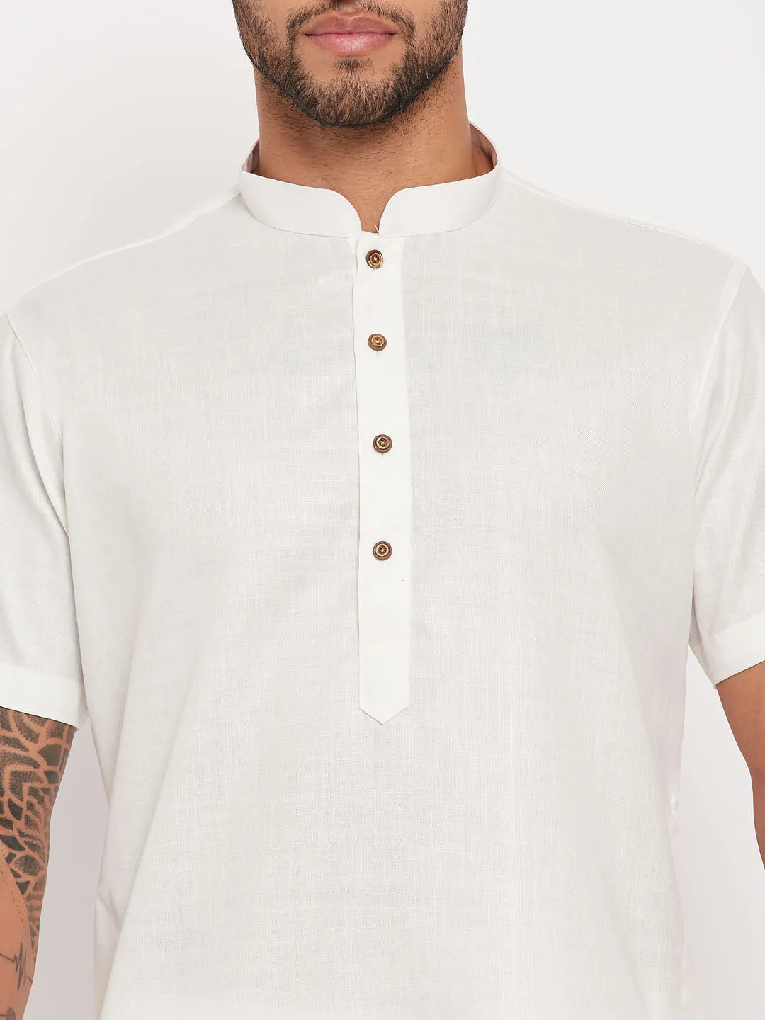 VASTRAMAY Men's Cream Kurta with White Pyjama