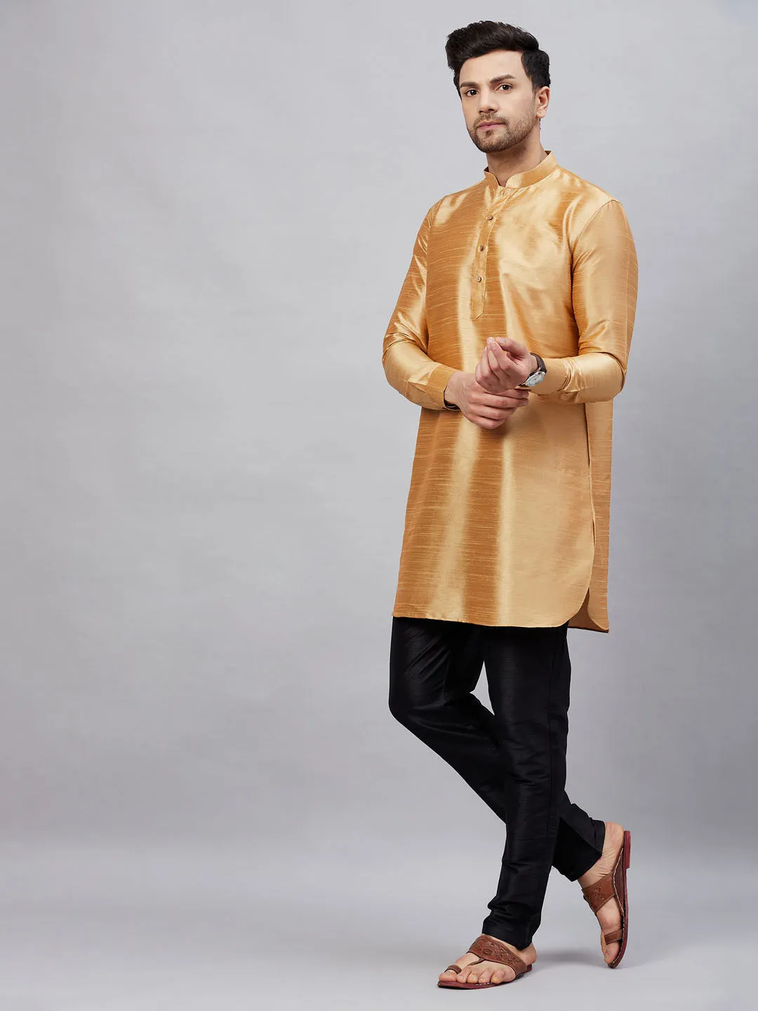 VASTRAMAY Men's Rose Gold Silk Blend Kurta
