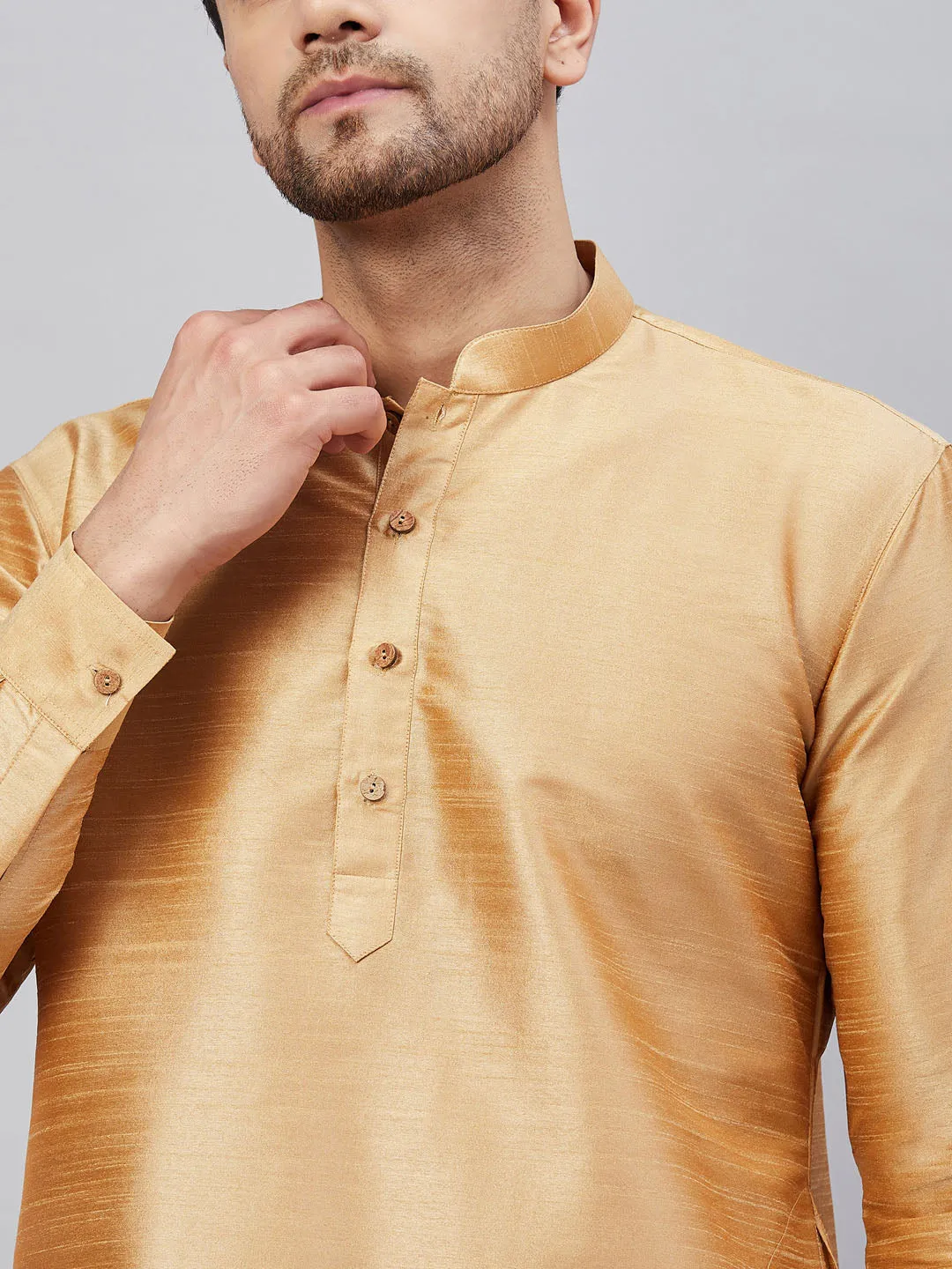 VASTRAMAY Men's Rose Gold Silk Blend Kurta