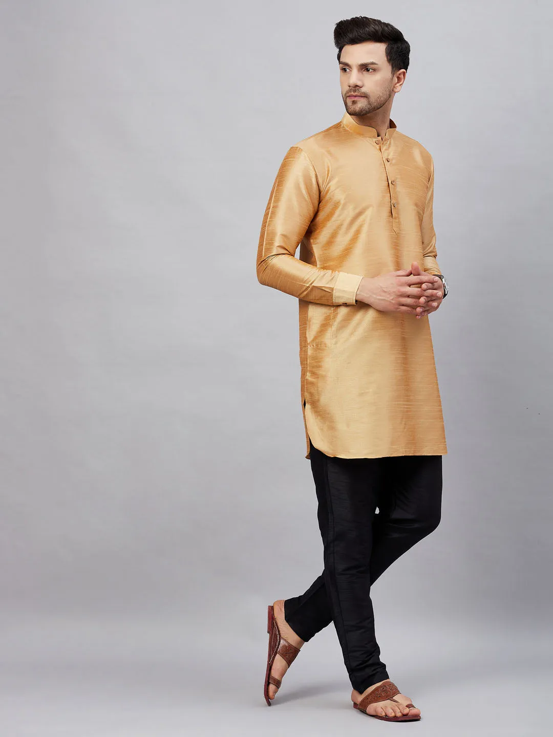 VASTRAMAY Men's Rose Gold Silk Blend Kurta