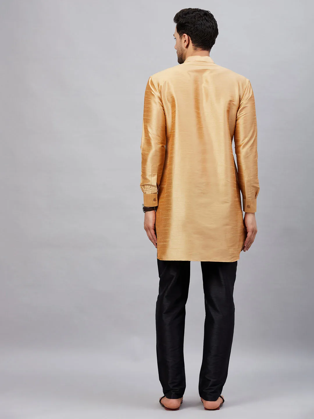 VASTRAMAY Men's Rose Gold Silk Blend Kurta