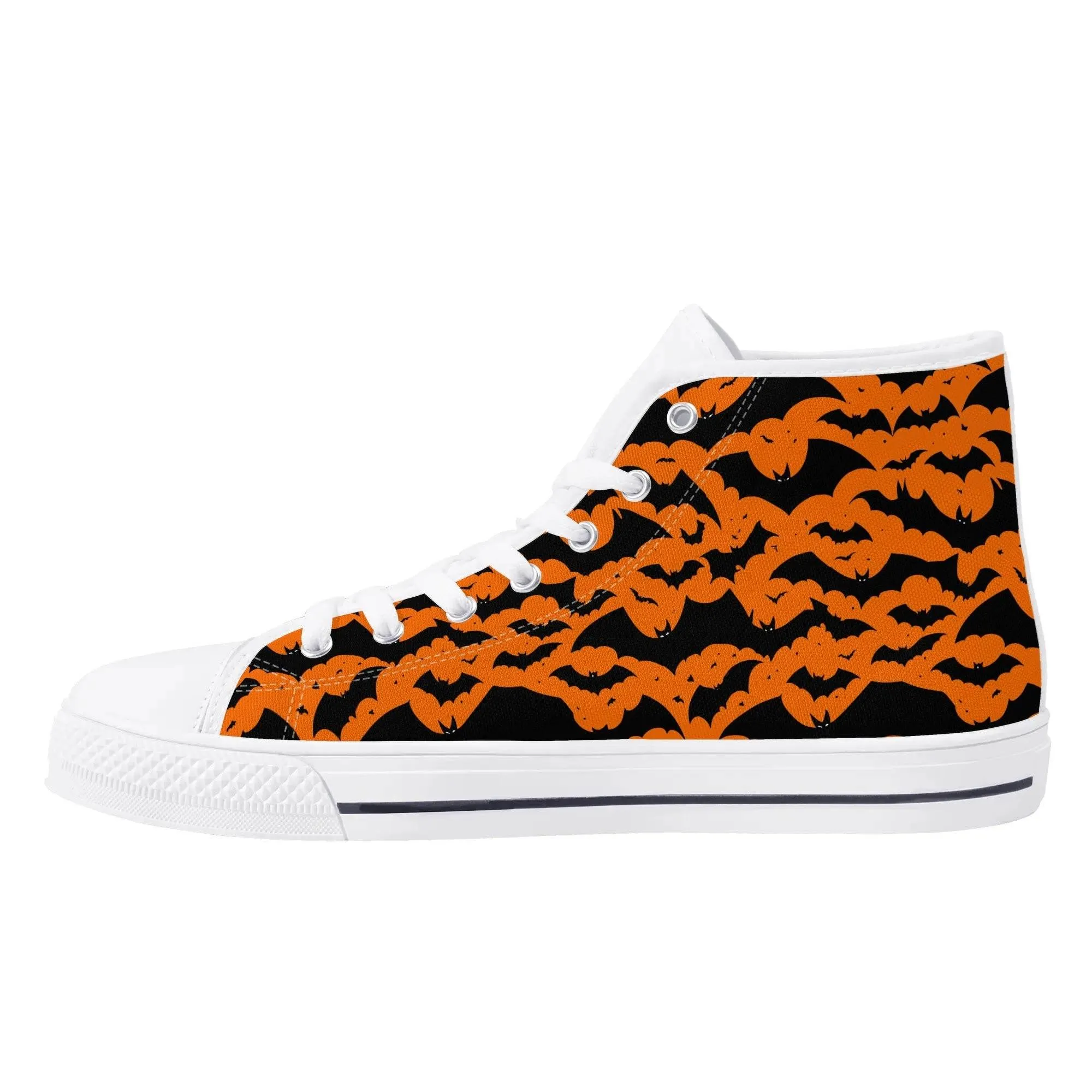 Womens Rubber High Top Halloween Bats Canvas Shoes