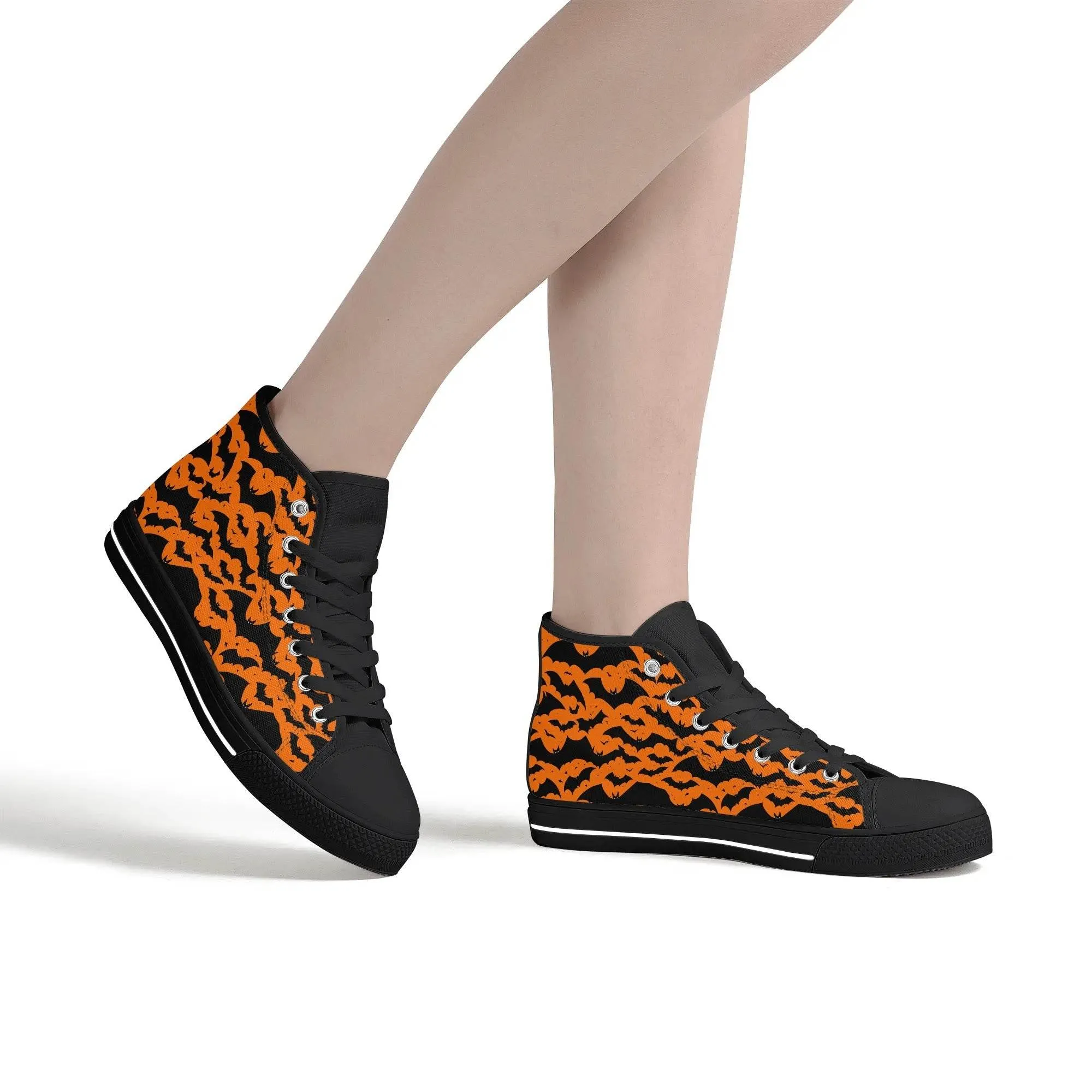 Womens Rubber High Top Halloween Bats Canvas Shoes