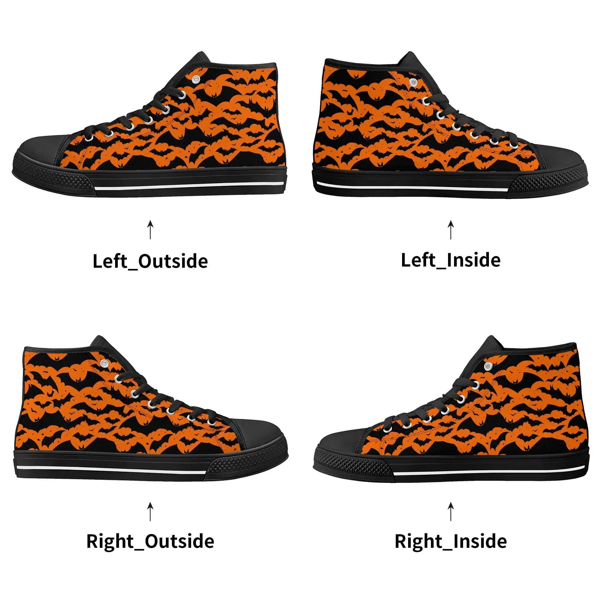 Womens Rubber High Top Halloween Bats Canvas Shoes